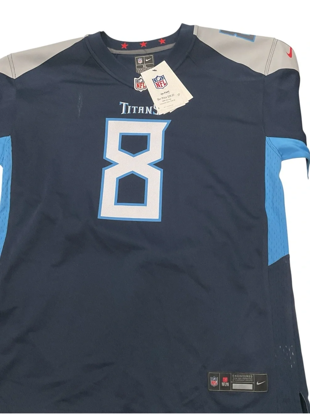 Nike Titans Navy and Light Blue #8 Football Jersey